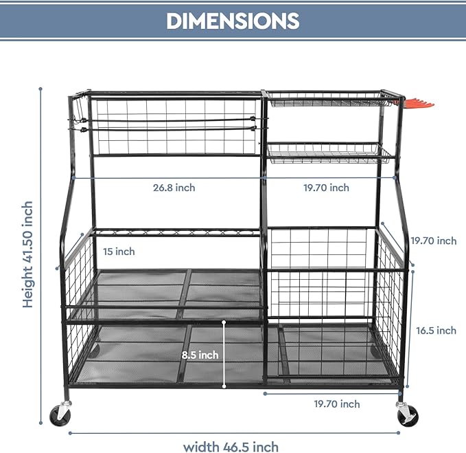 Sports Equipment Organizer, Sports Storage for Garage, Golf Bag Storage Rack, Golf Organizer Stand for Golf Club, Ball Storage Cart with Wheel for Garage, Gym, Shed, Outdoor