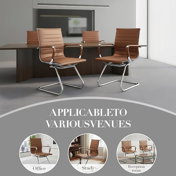 CIMOTA Waiting Room Chairs Set of 6 Leather Office Guest Chair Mid Back Reception Chairs with Sled Base for Meeting/Patient/Conference Room, Coffee, 6PCS