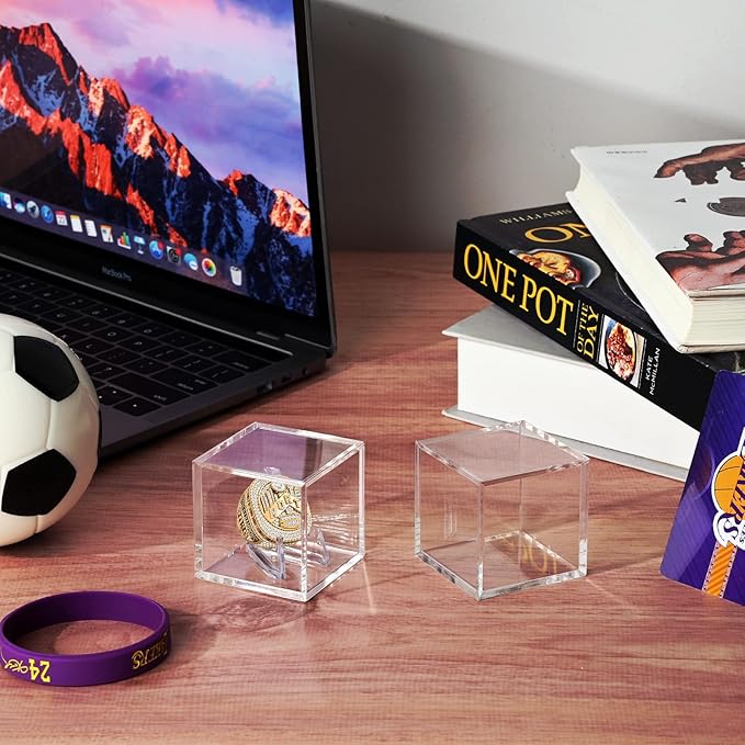 Championship Ring Display Case, Acrylic Display Box and Holder for Super Bowl, Championship, and Baseball Rings, for Collectors and Enthusiasts, 2pcs