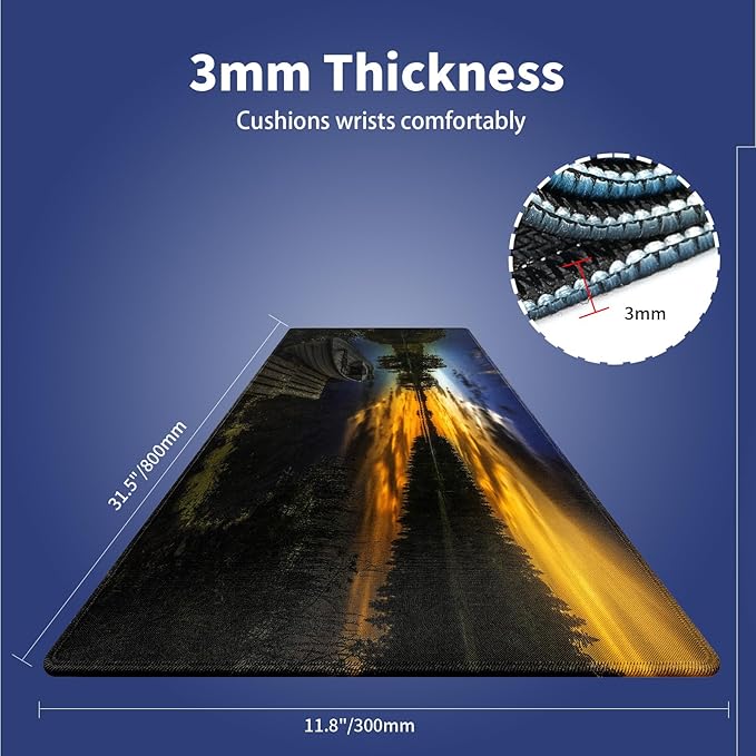 Wknoon. Extra Large Gaming & Office Mouse Pad (31.5" x 11.8") – Boat at Lake Shore Wooden Bridge & Pier Sunset Sunbeams Romantic Evening View Fishing, XXL Desk Mat with Durable Stitched Edges