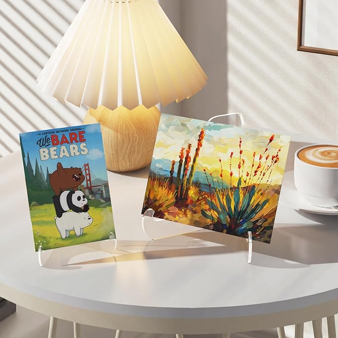 5 Pack Acrylic Display Stand, Plate Stand for Display, Clear Easel Stand, Display Holder for Card, Frame, Picture, Magazine, Book, CD, Phone (Large/ 4.5 Inch)
