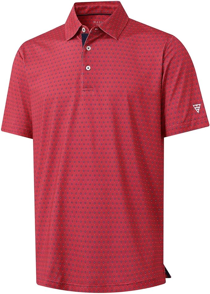 M MAELREG Mens Golf Shirt Short Sleeve Dry Fit Print Moisture Wicking Performance Patterns Collared Polo Shirt