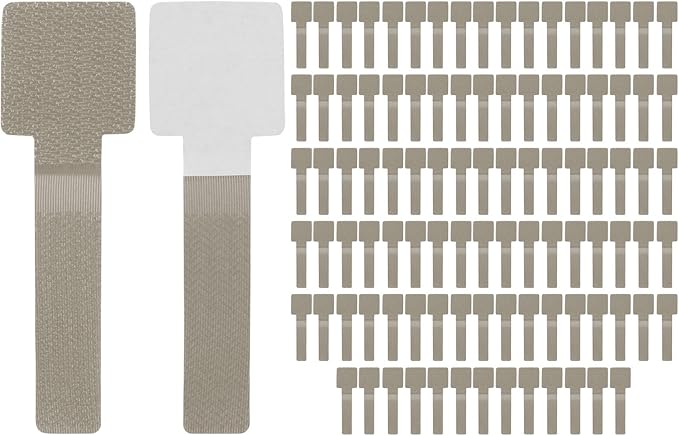 100-Pack Hook and Loop Cable Ties, 3.5 x 1.1 Inch Adjustable Self-Adhesive Cord Organizer for Desk/Home/Wall/Office Essentials, Cable Management Under Desk [Beige]