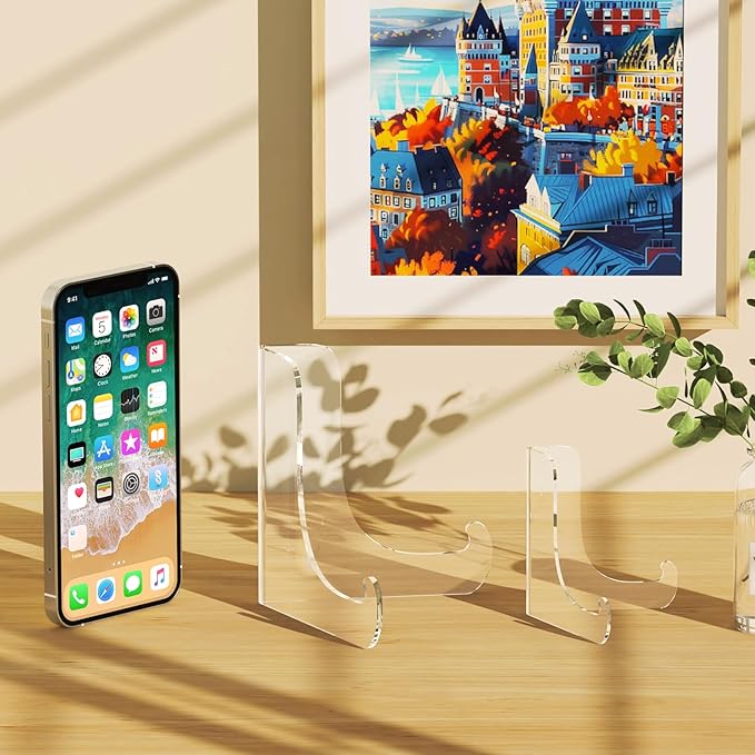 5 Pack Acrylic Display Stand, Plate Stand for Display, Clear Easel Stand, Display Holder for Card, Frame, Picture, Magazine, Book, CD, Phone (Small/ 3 Inch)