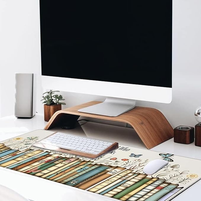 Just a Girl Who Loves Books Large Gaming Desk Mat,Rubber Non-Slip Floral and Butterfly Mouse Pad,31.5x11.8x0.12in Extended Book Mousepad,Game Lover Mice Pads Gifts,Office Home Deskmat Decor