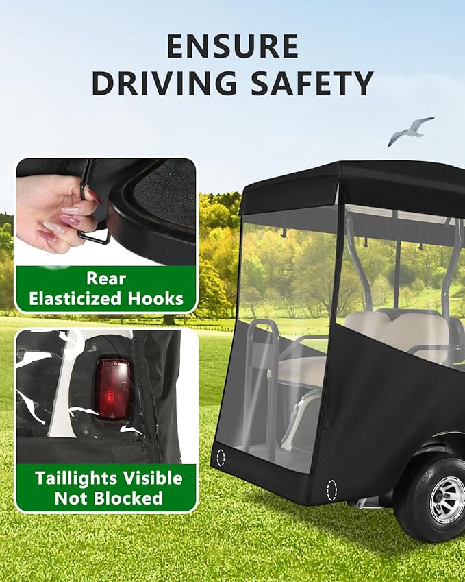 Golf Cart Enclosures 4 Passenger 80“ Extended Roof for Ezgo RXV,600D Clear Rain Cover Driving Enclosure 4 Seater,Full Roll Up 4 Sided Transparent Windows&Door Heavy Duty Zipper,Side Mirrors Openings