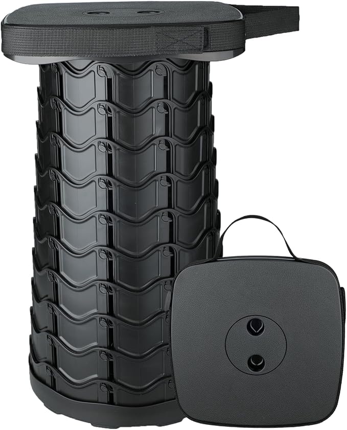 Boreeman Upgraded Collapsible Stool, Square Portable Stool, Lightweight Yet More Sturdy with Load Capacity 400lbs, Perfect for Camping Fishing Hiking BBQ (Square Black)