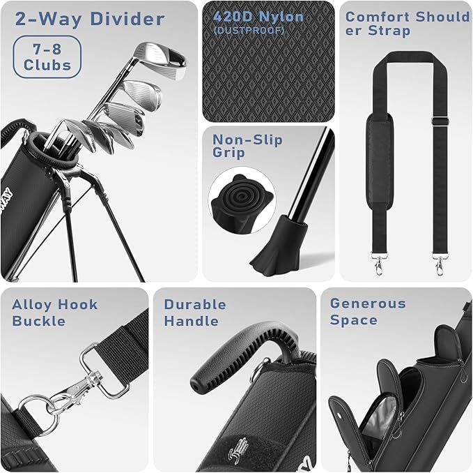 Findway Golf Stand Bag, [Upgraded Generous Space] Small Golf Bag for Driving Range, Par 3 & Executive Courses, Lightweight Sunday Golf Club Carry Bag with 3 Pockets