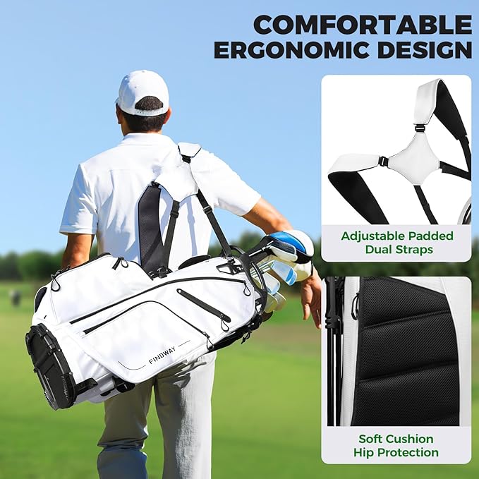 Findway 14 Way Golf Stand Bag, Lightweight Golf Bag with Stand for Men Women, Golf Club Carry Bag with Dual Strap, Full Length Dividers, Multiple Pockets, Golf Ball Holder