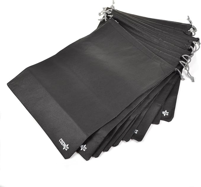 Cosmos 10 Pcs Travel Shoe Bags Shoe Organizer Pouch Storage String Bags for Travel Trip Carrying Packing, Dust-proof Non-Woven Fabric in Dual Drawstring Closure, 17.5" x 13.5" (Black)