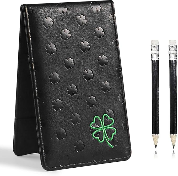 FINGER TEN Golf Scorecard Holder with 2 Free Pencils Value Pack, Premium Leather Yardage Books Cover Weatherproof, Lightweight Portable Score Tracking Accessories for Men Women