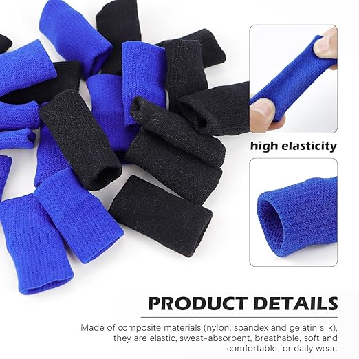 20Pcs Finger Sleeves Sport Finger Sleeves Protectors Elastic Brace Sleeves Breathable Finger Wraps for Basketball Baseball (Black+Blue)