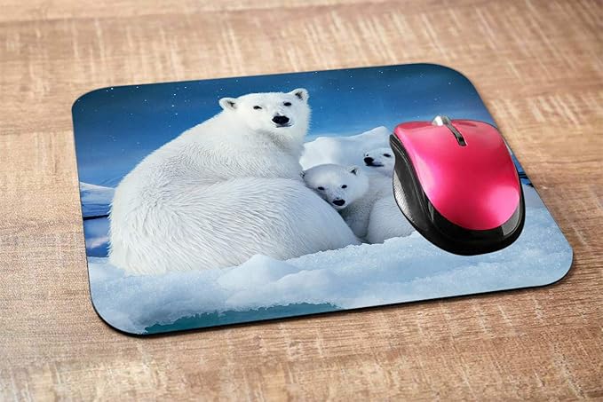 Polar Bear Gaming Mousepad Cute Polar Bear Family Blue Sky Mouse Pad Mouse Mat for Computer Desk Laptop Office 9.5 X 7.9 Inch Non-Slip Rubber