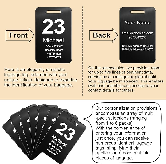 Customized Stainless Steel Luggage Tags: Personalize Your Suitcases, Backpacks, and Bags with Your Text - Custom Initial Text Name ID,Number 2"x3.3"