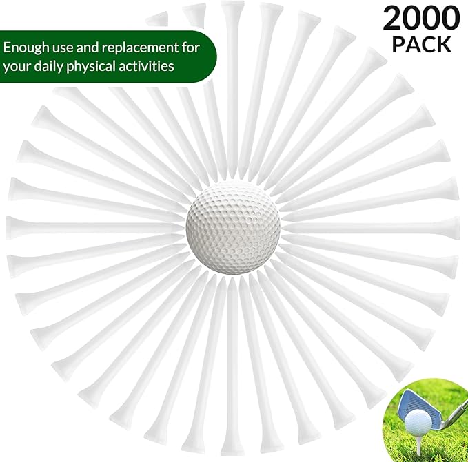 Mudder 2000 Pcs Bamboo Golf Tees Bulk Professional Golf Tees Reduce Friction Side Spin for Club Men Women Kids Accessories