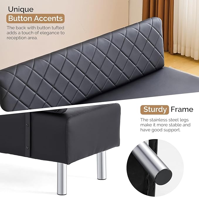 OmySalon Waiting Room Bench with Back, 58.6’’ Office Guest Chair Upholstered Reception Seating, Lobby Furniture for Beauty Salon Barbershop Airport Bank Hall Room Conference, Black