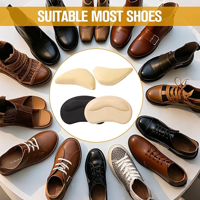 8 Pcs Shoe Fillers & Heel Pads for Loose or Too Big Shoes – Toe Cushions & Heel Grips for Women and Men, Comfort Insoles for Heels, Sneakers, Boots – Pain Relief & Better Fit(Black + Beige)