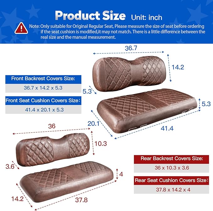 NOKINS Golf Cart Seat Covers for YAMAHA/G29/Drive2, Vinyl Front&Rear Seat Cover with Flip-Up Armrests kit, with Cup Holder, for 1" Square Tube (Brown&Brown 8438)