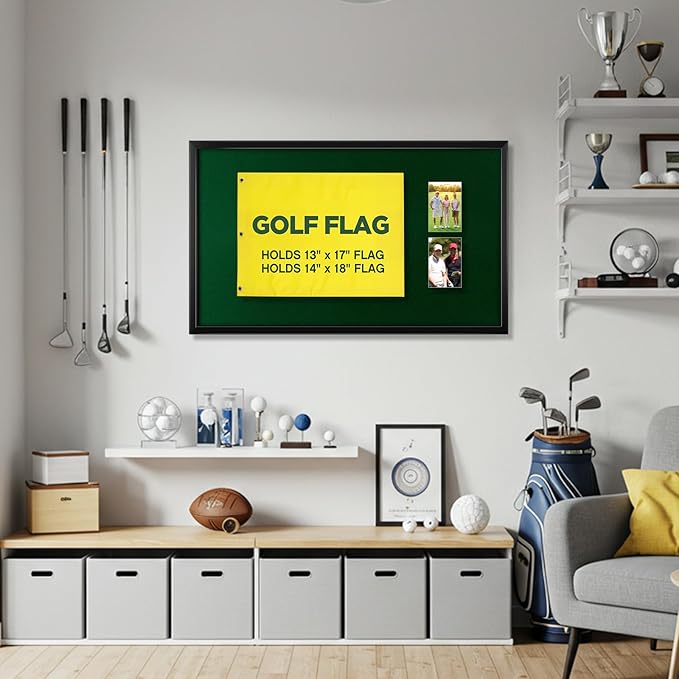 17.5'' x 28.5'' Golf Flag Frames for 13'' x 17'' and 14'' x 18'' Golf Flags Wood Photo Frame Collection Sport Collector Memorabilia for Retirement Birthday Gifts, Flag Not Included (Black)