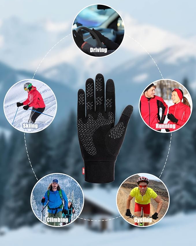Aegend Lightweight Winter Gloves for Men Women, Warm Running Gloves Touchscreen Thermal Glove Liners for Cold Weather Driving, Cycling & Hiking, Non-Slip, Elastic Cuff, Stretchy, Durable