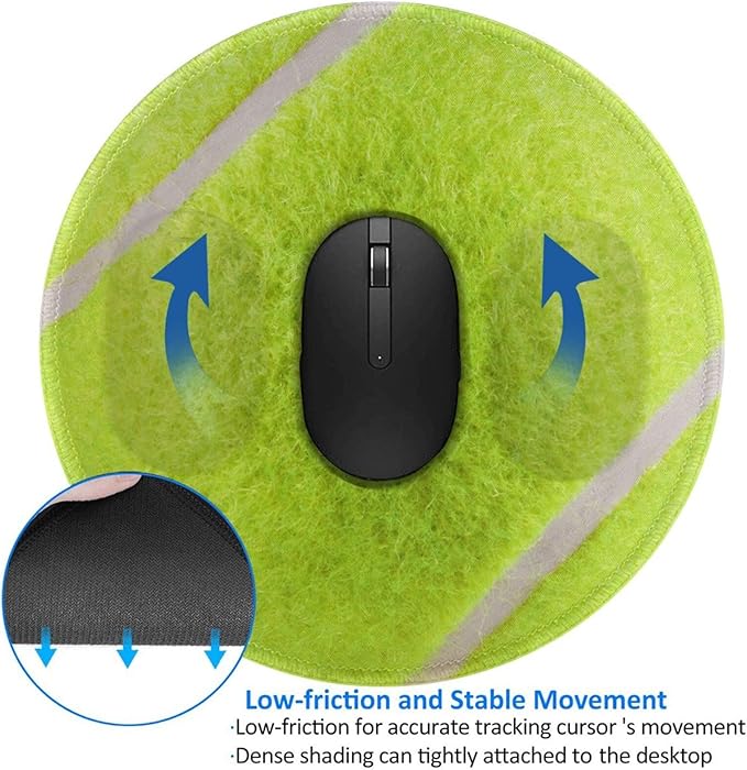 Tennis Ball Round Mouse Pad, Small Gaming Mousepad with Stitched Edge, Non-Slip Rubber Base Mouse Mat Office Desk Accessories for Laptop Computer Decor 7.9 X 7.9 Inch