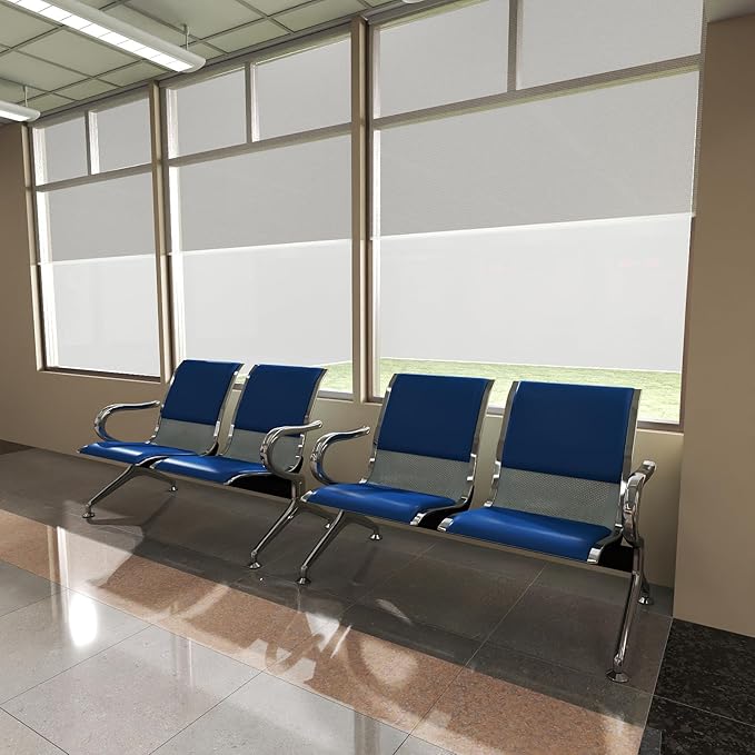 Kinfant 4-Seat Waiting Room Chairs with Arms – Heavy-Duty Steel Frame PU Leather Back & Cushioned Seat, Ergonomic Office Reception Guest Chair for Lobby, Clinic, Airport, Blue
