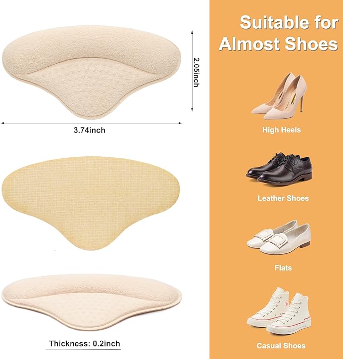 4 Pairs Heel Pads Heel Grips Liner for Loose Shoes, Heel Cushion Pads Heel Inserts for Shoe Too Big Men Women- Ultra Soothing Heel Protectors for Heel Pain, Heel Slipping, Blisters, Friction