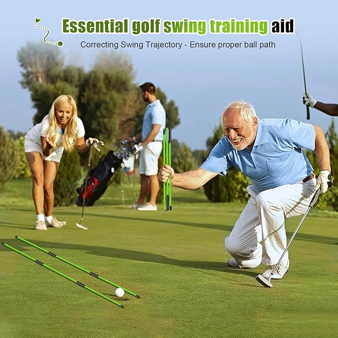 Golf Alignment Sticks 2 Pack, 48″Collapsible Practice Rods for Aiming/Putting, Golf Training Aid for Swing Trainer with Clear Tube Case, Foldable Training Rods with 10 Golf Tees