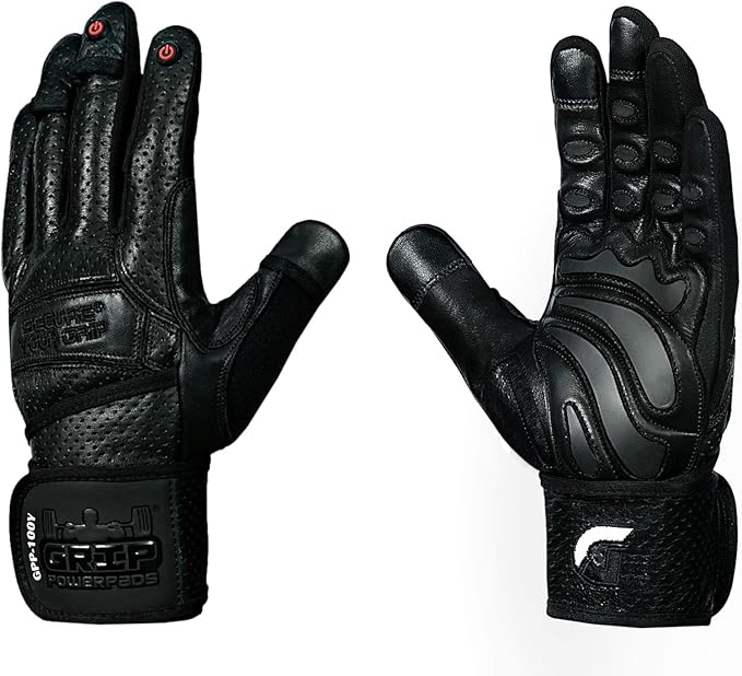 Elite Leather Gym Gloves with Built in 2" Wide Wrist Wraps Grip & Design for Weightlifting Power Lifting Bodybuilding & Strength Training Workout Exercises