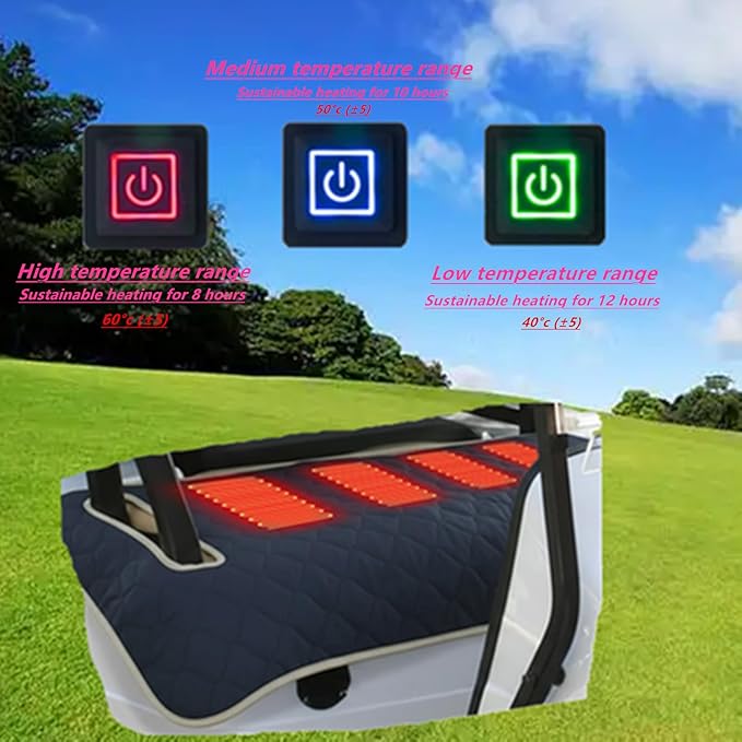 Golf Cart Heater, Heated Golf Cart Seat Cover - USB Powered 4-Zone Warming Pad & Electric Blanket for Golf Carts, 3-Temperature Settings with Portable Foldable Design (Black)