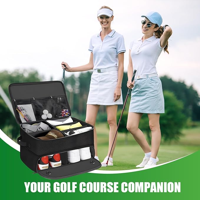2 Layer Golf Trunk Organizer, Golf Gifts for Men with Separate Ventilated Compartment,Waterproof Car Trunk Locker for Balls, Tees, Clothes, Gloves, Accessories, Golfer Gifts