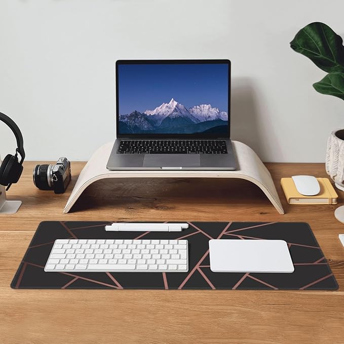 Rose Gold Black Mouse Pad, Geometry Large Big Gaming Mouse Pad Desk Pad, Mousepad with Non-Slip Rubber Base, Extended XXL Mouse Mat for Computer Laptop Office Accessories