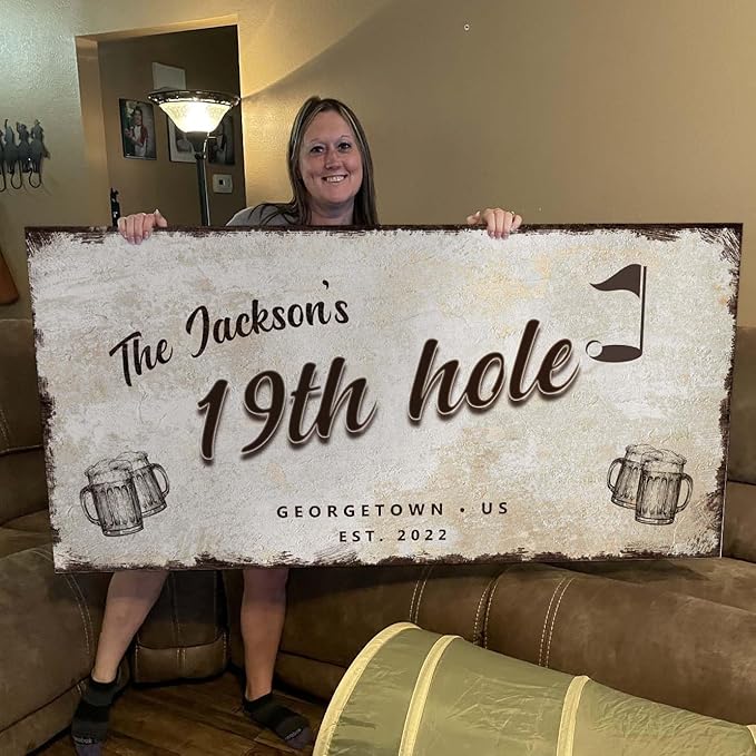 TAILORED CANVASES Golf Art Decor - Personalized Vintage Golf Wall Art Sign for Man Cave, Bedroom, Basement, Home Bar and Custom Gift for Husband, Dad, Wedding & Anniversary - 19th Hole Sign, 48"x24"
