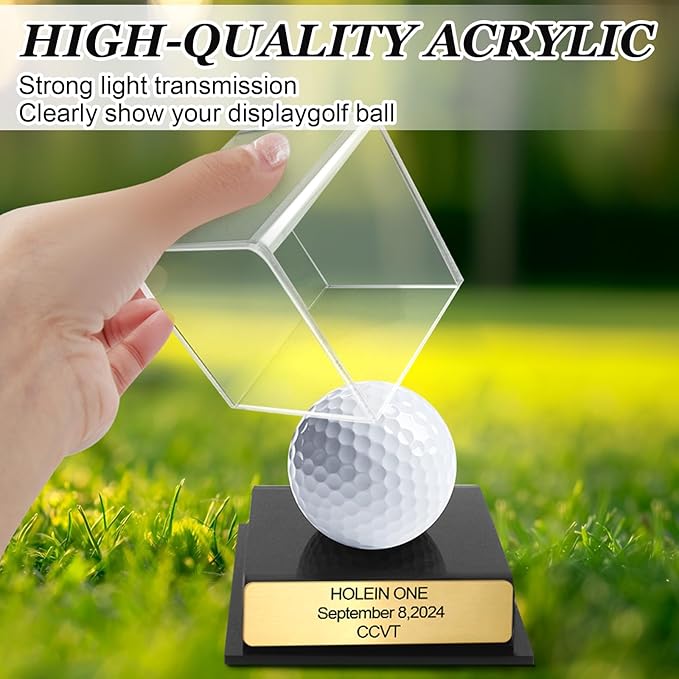 Custom Golf Hole-in-One Display Case, Acrylic Golf Ball Display Case, Custom Engraved Plaque, Commemorate Your Hole in One Shot (Sapphire Blue)