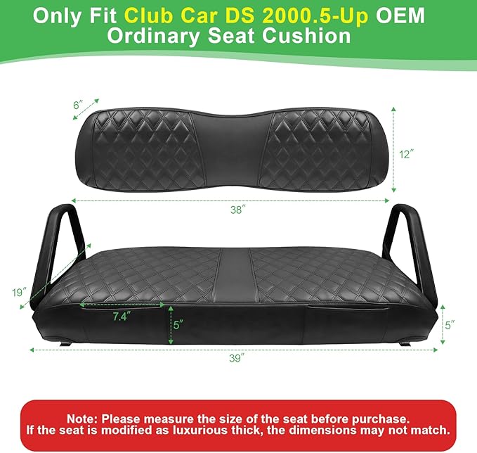 Club Car DS 2000.5-Up Seat Covers, Golf Cart Seat Covers for Club Car DS OEM Ordinary Seat, Front Seat Cover with Concave and Convex Design, Thick Vinyl Leather Comfortable
