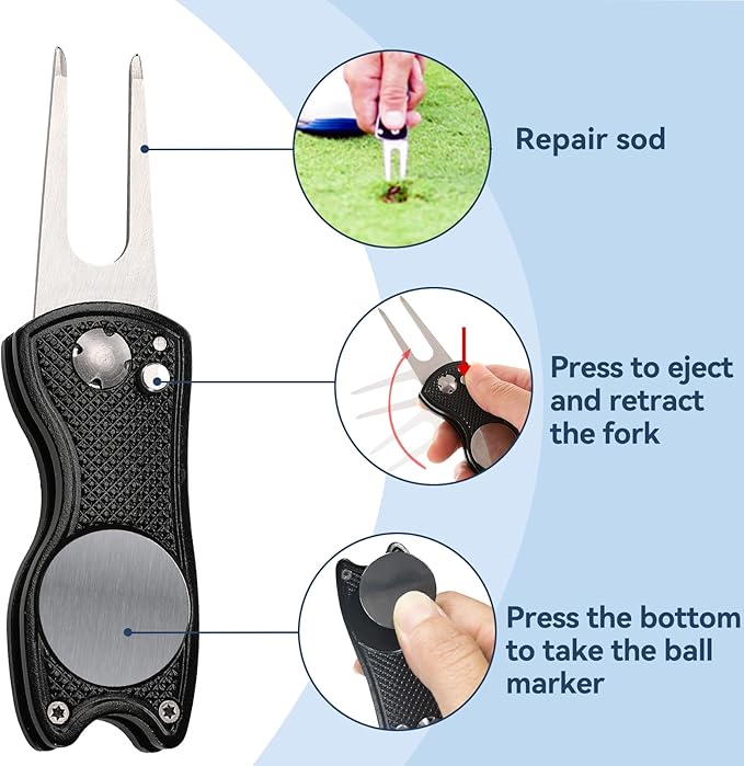 Aulock Golf Towel and Brush Set -16" x24" Microfiber Towels with Clip, Men Cleaning Kit with Golf Club Brush (2 Black Towels + 1 Brush + Golf Divot Tool)