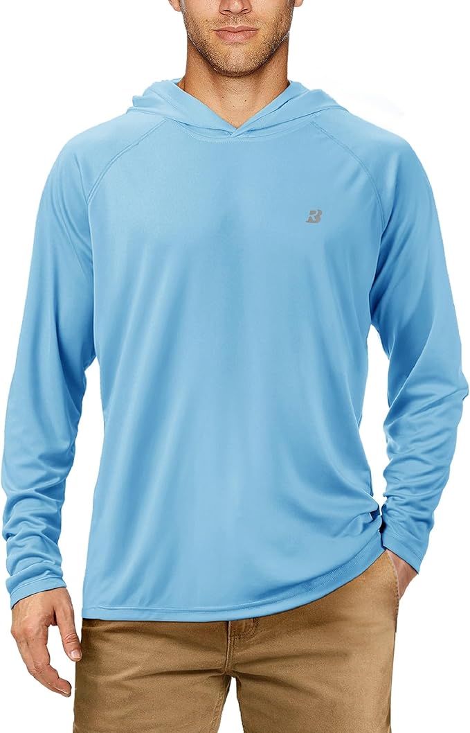 Roadbox UPF 50+ Fishing Shirts for Men, Long Sleeve UV Sun Protection Hoodie, Outdoor Hiking Running Swimming Rash Guard