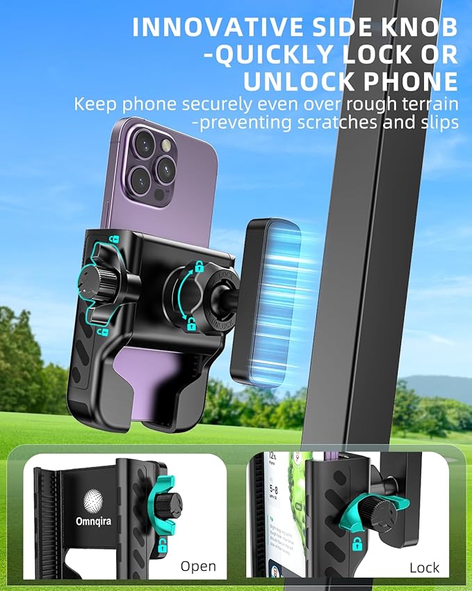 Golf Cart Phone Holder , 360° Adjustable Universal Golf Magnetic Phone Mount Compatible with iPhone Google Pixel EZGO Club Car Yamaha Icon Golf Cart Accessories Golf Gifts for Friend Men Husband Dad