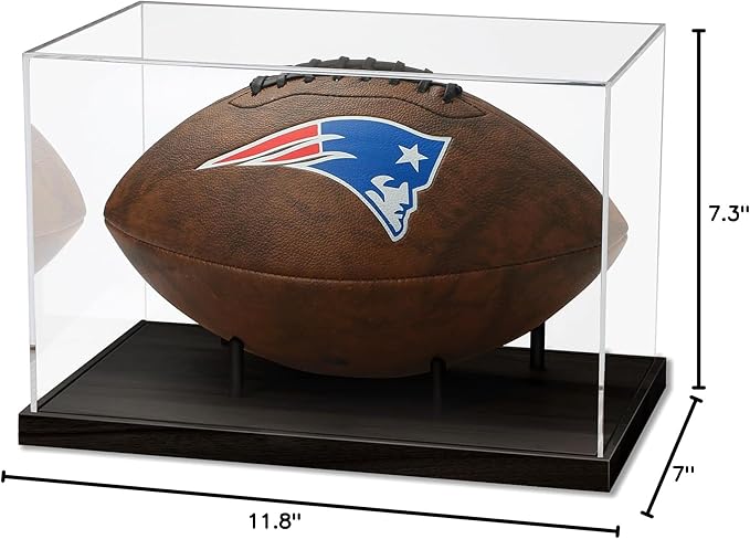 JupDec Football Display Case Full Size, Acrylic Clear Box with Wood Stand, UV Protected Memorabilia Holder, for Football Fans & Collectors, Sports Collectibles, No Assembly Required, Black