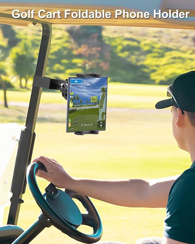 Z Fold Golf Cart Mount, [Metal Square Clip] Golf Cart Tablet Phone Holder, 360° Swivel Tablet Phone Clamp for EZGO/Club Car/Yamaha, Fits Galaxy Z Fold 7 6 5 4 3 2, Pixel Fold, 4-13" Device