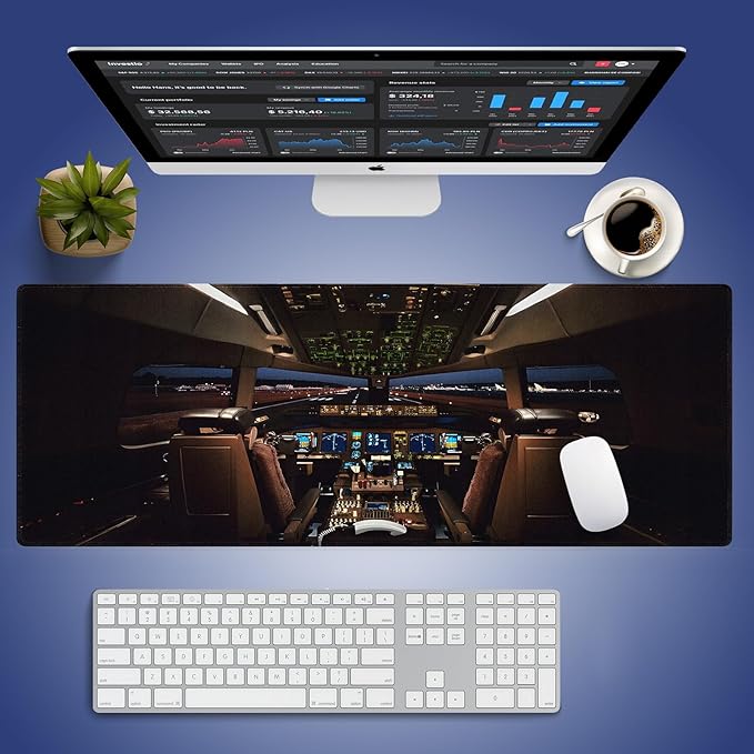 Wknoon. Extra Large Gaming & Office Mouse Pad (31.5" x 11.8") – Boeing 777 Airplane Cockpit, Premium XXL Desk Mat with Durable Stitched Edges & Anti-Slip Rubber Base & Smooth Fabric Surface