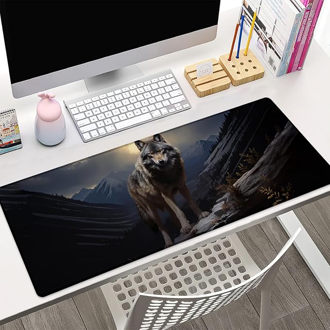Wolf Gaming Mouse Pad Gifts 31.5" x 11.8", Non-Slip Rubber Base MousePads for Computers Laptop School Office Home Accessories Decor, Mouse Pad, Keyboard Desk Mat