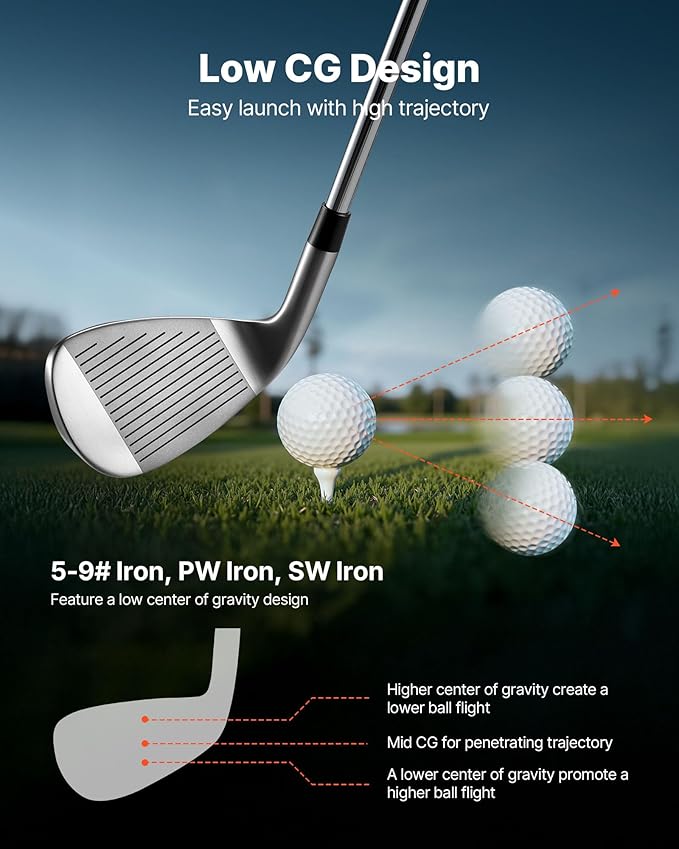 VEVOR Golf Club Set, 12 Pieces Golf Club Complete Set Right Handed with 460CC #1 Driver, #3 & 5 Fairway Wood, #4 Hybrid, #5/#6/#7/#8/#9/#PW/#SW Irons, L-Shaped Putter, Golf Stand Bag