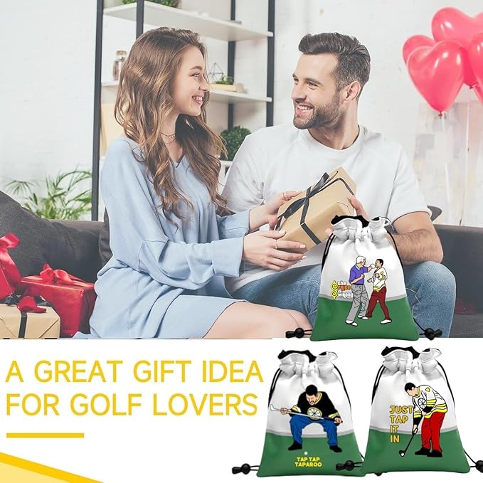 Artpreti Funny Golf Valuables Pouch,Golf Pouch Bag with Drawstrings Golf Tee Bag Pouch Leather Golf Tee Ball Bag for Men Women - Just Tap It in