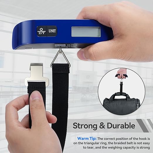 Luggage Scale, Dr.meter Luggage Weight Scale Backlight LCD Display PS02 110lb/50kg Electronic Balance Digital Postal Travel Accessories with Rubber Paint Handle Temperature Sensor, Blue