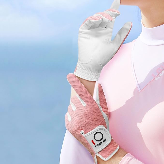FINGER TEN Womens Golf Glove Right Handed Golfer Left Hand 1 Pack Golf Gloves Rain Grip Hot Wet All Weather Mesh for Women Girls Ladies Small Medium Large