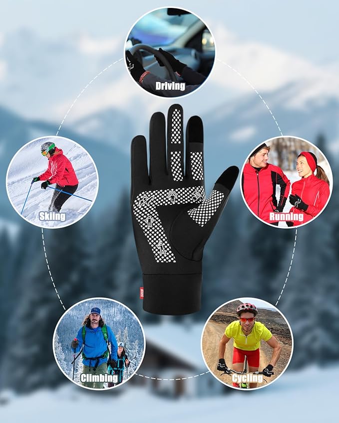 Aegend Lightweight Winter Gloves for Men Women, Warm Running Gloves Touchscreen Thermal Glove Liners for Cold Weather Driving, Cycling & Hiking, Non-Slip, Elastic Cuff, Stretchy, Durable
