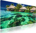 Extended XXL Gaming Mouse Pad with Stitched Edges - Tropical Paradise Overwater Bungalows with Clear Coral Reefs Summer Vacation, Smooth Surface Anti-Slip Base Large Desk Mat for Mice & Keyboard