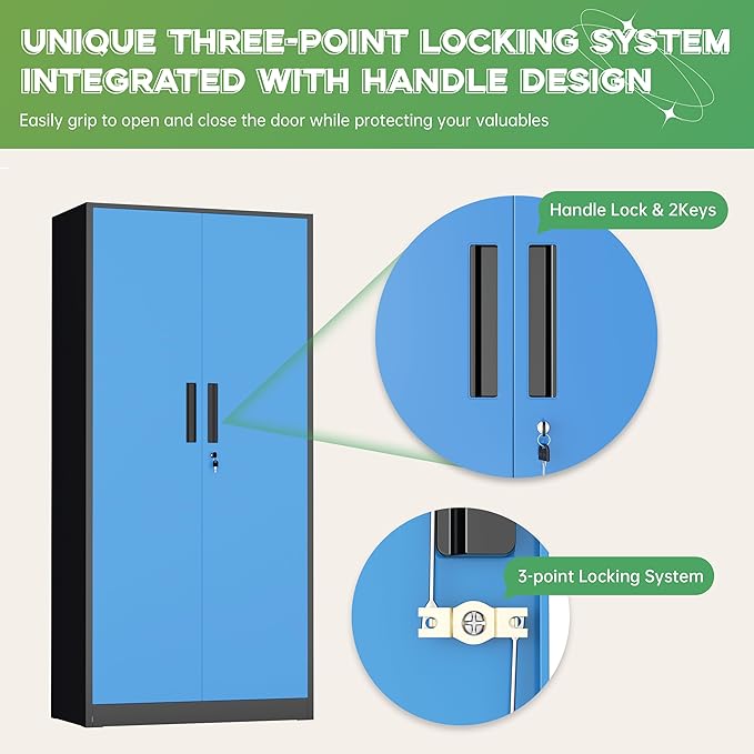 INTERGREAT Metal Storage Cabinet,72" Steel Lockable File Cabinet with Locking Doors and Adjustable Shelves,Locking Tool Cabinets for Office,Home,Garage,Gym,School (Black Blue)