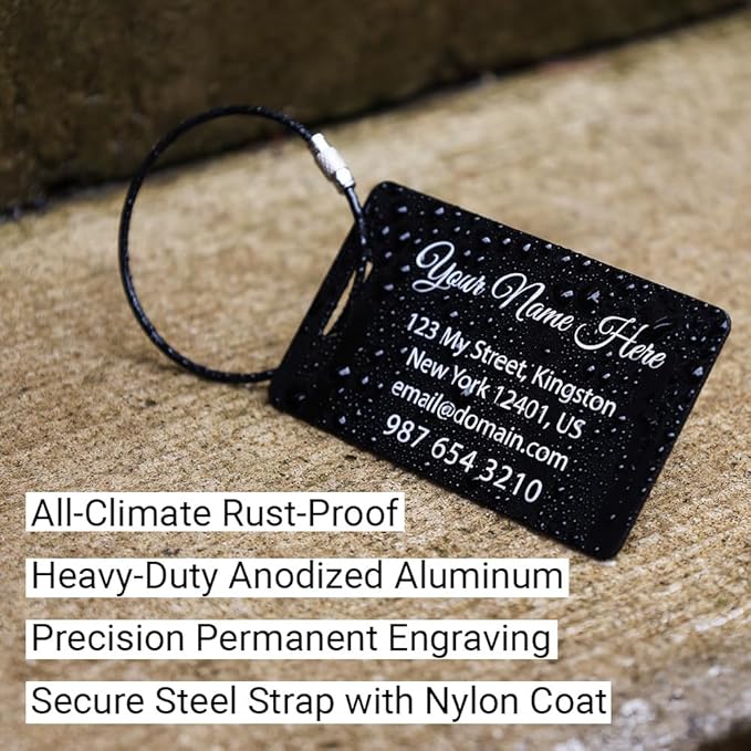 Personalized Luggage Tags for Suitcases 4 Pack – Custom Metal Name Tag for Travel, Golf Bag, and Baggage – Durable Aluminum Luggage Name Tags (Aqua Marine, Horizontal)
